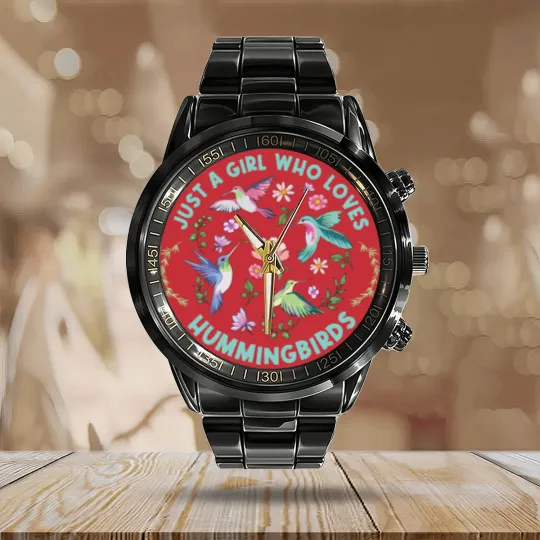 Discover Just A Girl Who Loves Hummingbirds Calendar Steel Band Watch
