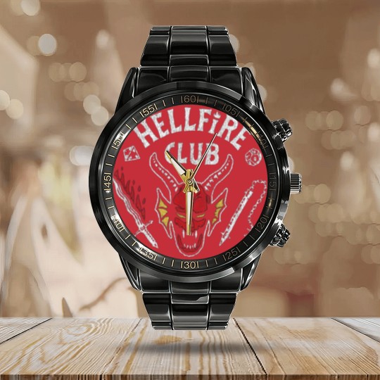Discover Stranger Things Hellfire Club Baseball Calendar Steel Band Watch