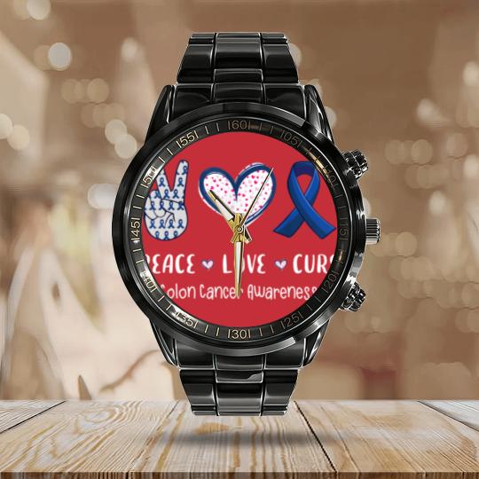 Discover Love Colon Calendar Steel Band Watch Peace Love cure Colon cancer awareness