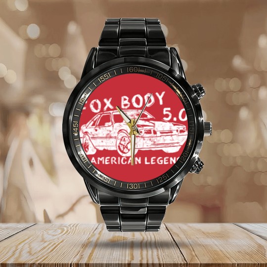 Discover Mustang Foxbody American Fox body stang Muscle classic Car 5.0L - Foxbody Mustang - Calendar Steel Band Watch