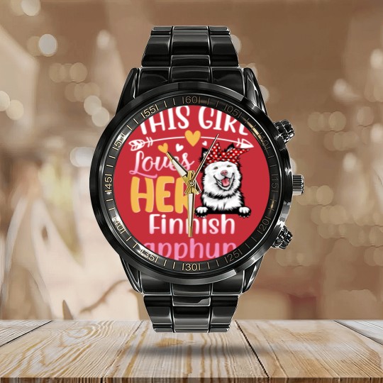 Discover This Girl Love Her Finnish Lapphund Dog - Dog Lover For Women - Calendar Steel Band Watch