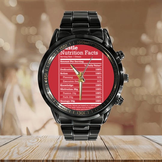 Discover Hustle meme Calendar Steel Band Watch Hustle Nutrition Facts
