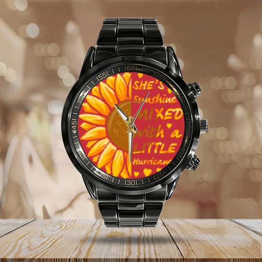 Discover She's Sunshine Mixed With A Littles Hurricane Sunflower Calendar Steel Band Watch