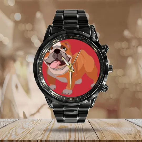 Discover Happy bulldog Calendar Steel Band Watch
