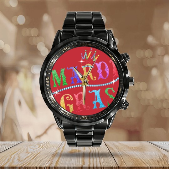Discover Mardi Gras Crown Calendar Steel Band Watch - Funny Mardi Gras Costume Calendar Steel Band Watch