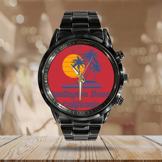 Discover Huntington Beach California Calendar Steel Band Watch CA Tourist Gifts Calendar Steel Band Watch