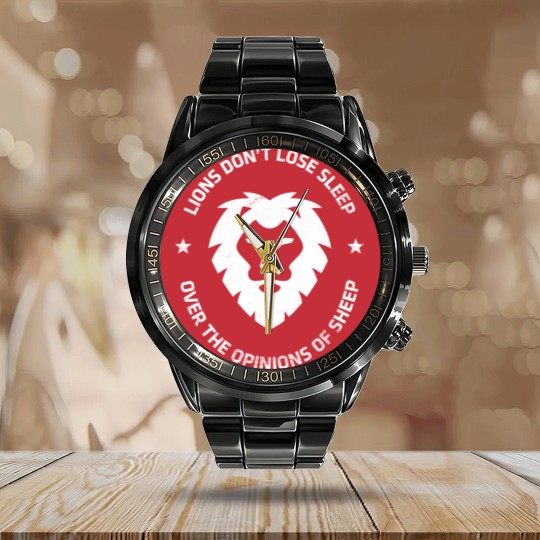 Discover Lions Don't Lose Sleep Over Sheep Distressed Graphic Calendar Steel Band Watch