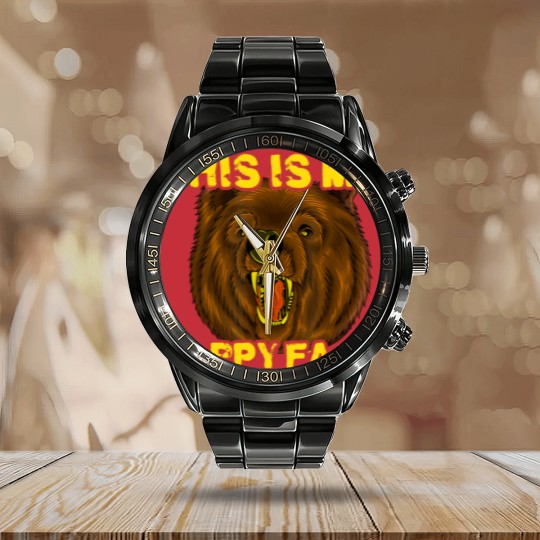 Discover This Is My Happy Face Funny Grizzly Bear Calendar Steel Band Watch
