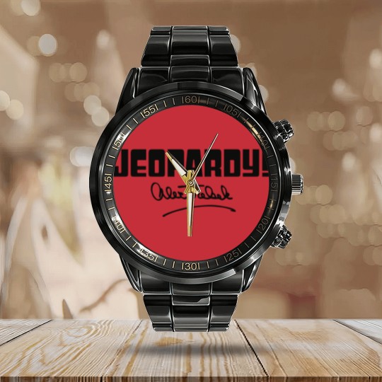 Discover Jeopardy Alex Trebek Signature - Black - Alex Trebek - Calendar Steel Band Watch