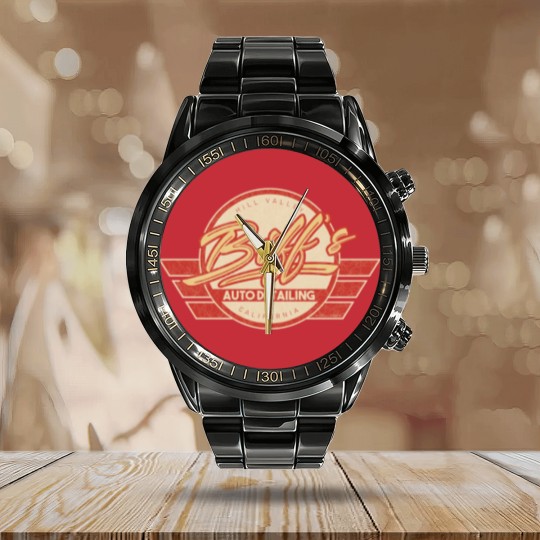 Discover Biff's Auto Detailing in Distressed Red - Back To The Future - Calendar Steel Band Watch