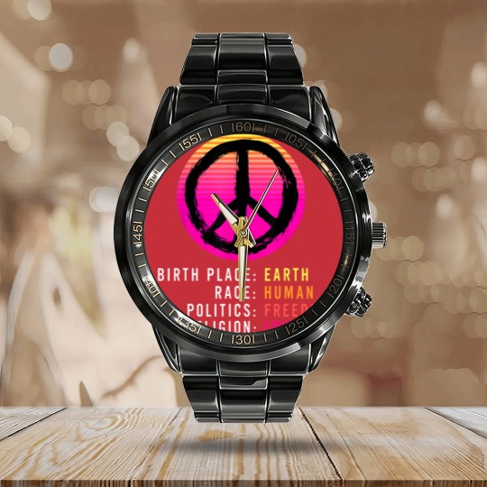 Discover Birthplace Earth-Race Human-Equality Calendar Steel Band Watch