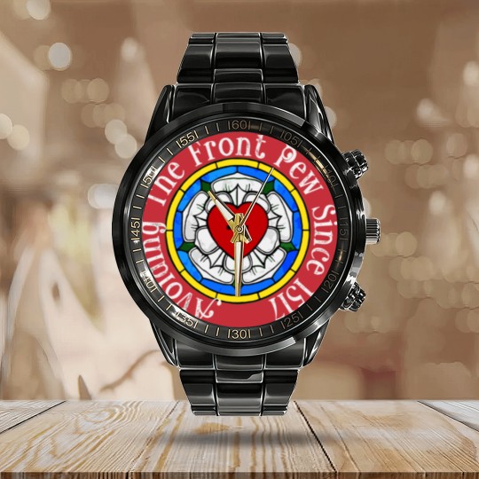 Discover Funny Martin Luther Rose 1517 For Lutheran Confirm Calendar Steel Band Watch