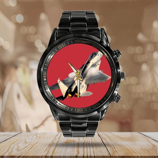 Discover F-15C Eagle afterburner no background - F 15 Eagle - Calendar Steel Band Watch