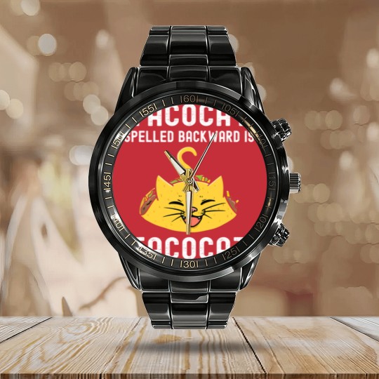 Discover Tacocat Spelled Backward Is Tacocat Lover Cat & Taco Calendar Steel Band Watch