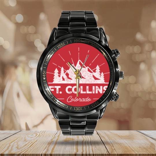 Discover Ft Fort Collins Colorado CO Calendar Steel Band Watch Vintage Hiking Retro Calendar Steel Band Watch