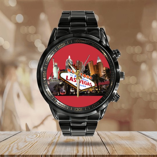 Discover Las Vegas Famous Sign Strip Building Skyline Souvenir Gift Calendar Steel Band Watch