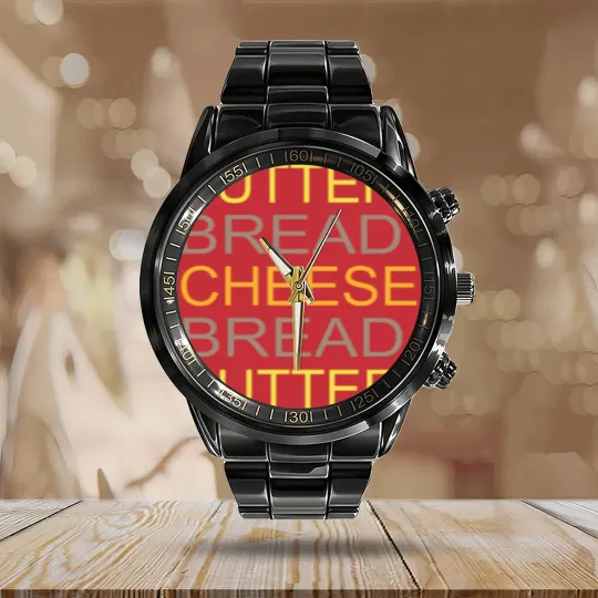 Discover Butter Bread Cheese Calendar Steel Band Watch