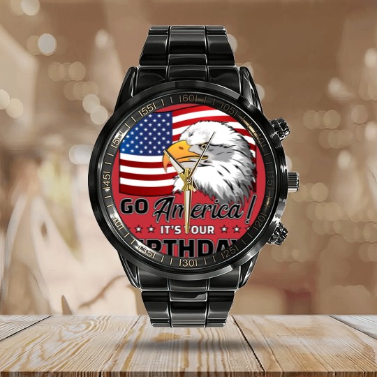 Discover 4th of July American Flag Eagle - 4th Of July - Calendar Steel Band Watch