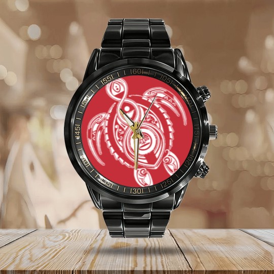 Discover Hawaii Turtle Tribal Art Calendar Steel Band Watch