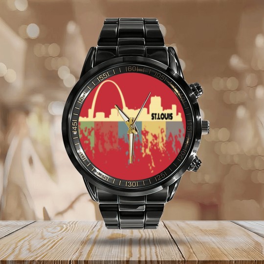 Discover Retro St Louis Calendar Steel Band Watch Vintage 70s 80s City Silhouette Calendar Steel Band Watch