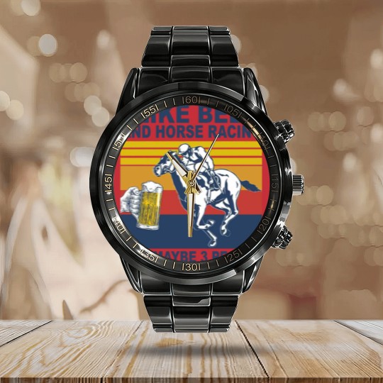 Discover Horse Racing Like Beer And Maybe 3 People Vintage Horse Lovers - I Like Beer And Maybe 3 People Funny - Calendar Steel Band Watch