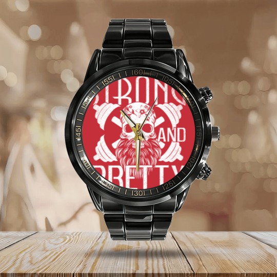 Discover Strong and Pretty Strongman Gym Vintage - Strong And Pretty - Calendar Steel Band Watch