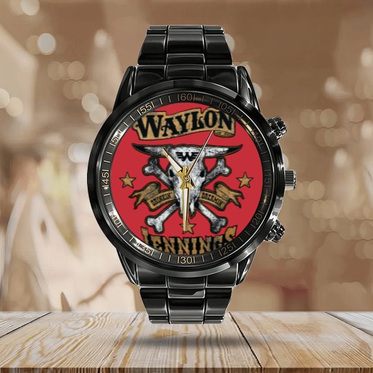 Discover Waylon Jennings Logo Design Classic Calendar Steel Band Watch