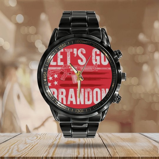 Discover Gun American Flag Patriots Let's Go Brandon  Calendar Steel Band Watch