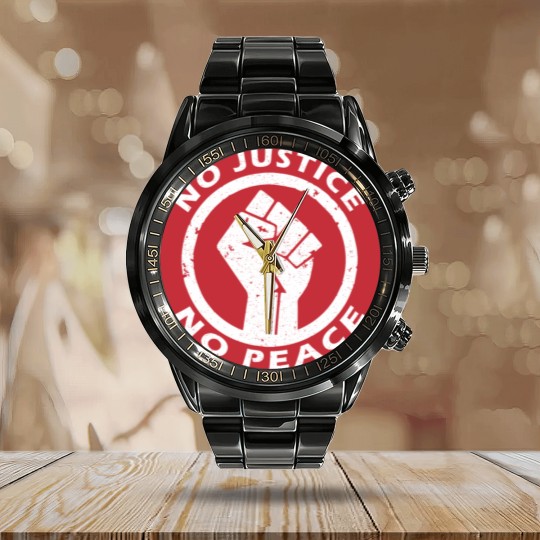 Discover no justice no peace Calendar Steel Band Watch