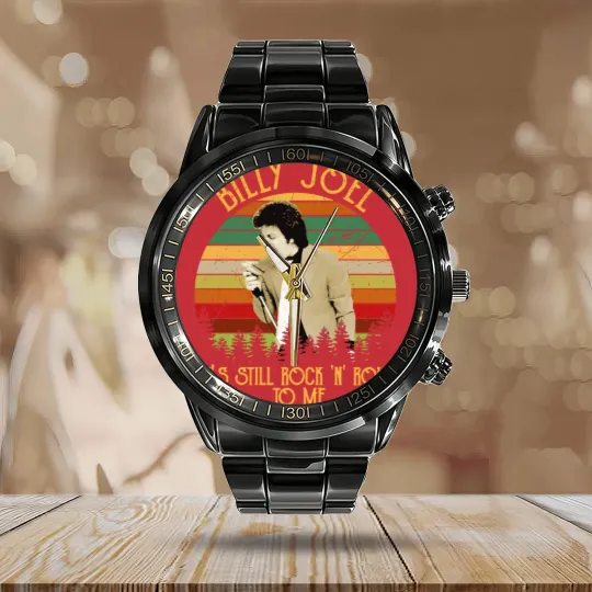 Discover Vintage Billy Tees Joel It's Still Rock and Roll To Me Essential Calendar Steel Band Watch