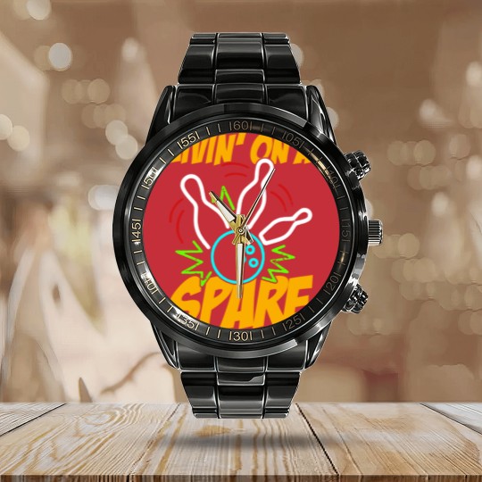 Discover Livin on a Spare Funny Bowling Bowler Calendar Steel Band Watch