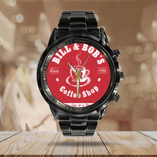 Discover Bill And Bob'S Coffee Shop Aa Recovery Gift Calendar Steel Band Watch