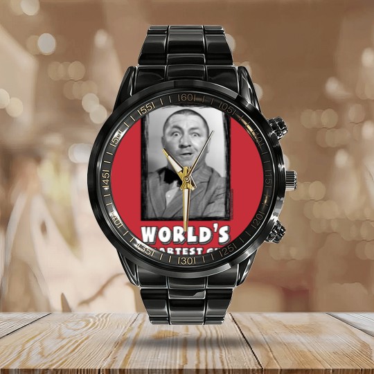 Discover The Three Stooges Curly, World's Smartest Guy Calendar Steel Band Watch