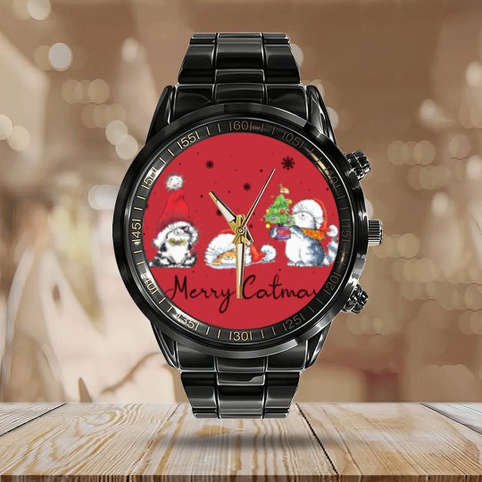 Discover Cats With Santa Hat Merry Catmas Cat Lover Christmas Gift Calendar Steel Band Watch