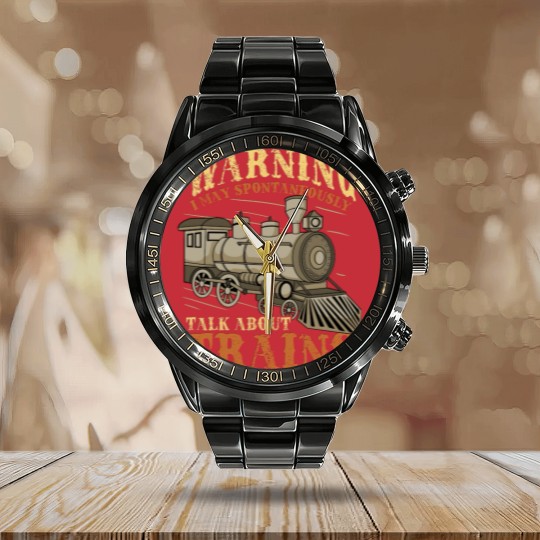 Discover Trains Railroad Train Lover - Train - Calendar Steel Band Watch