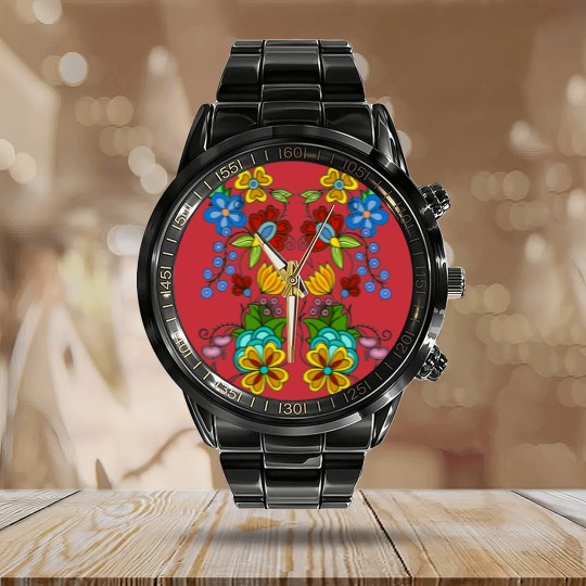Discover Ojibwe Floral Calendar Steel Band Watch
