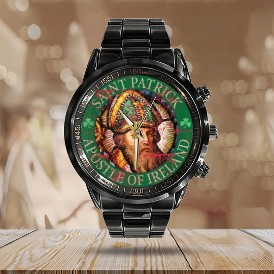 Discover Saint Patrick Apostle of Ireland distressed Calendar Steel Band Watch