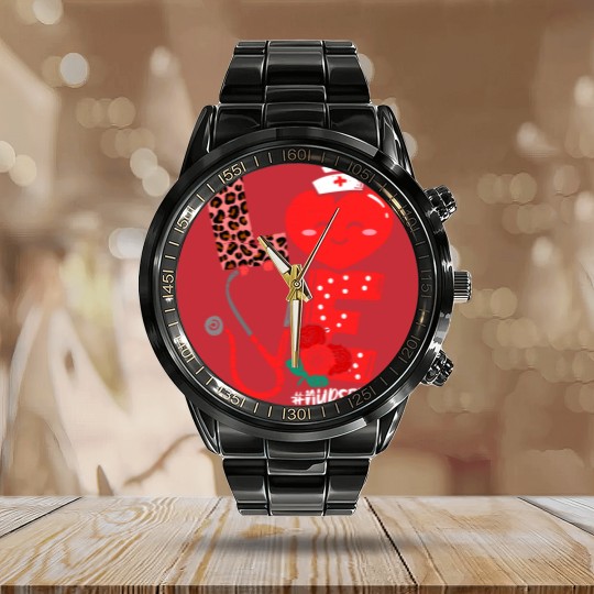 Discover Love Heart Stethoscope Nurse Life Valentine Day 2022 Women Calendar Steel Band Watch
