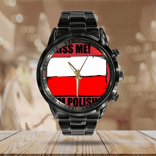 Discover Kiss Me I'm Polish Calendar Steel Band Watch