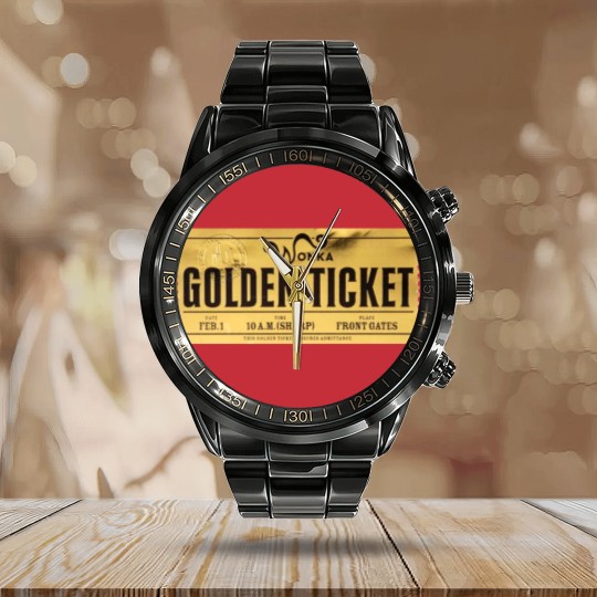 Discover Willy Wonka Golden Ticket Calendar Steel Band Watch