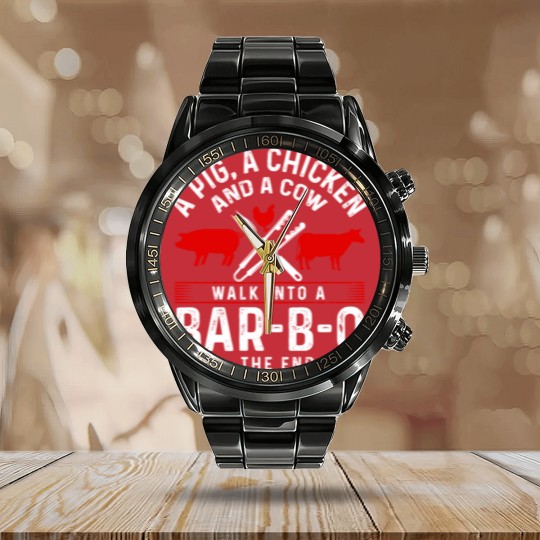 Discover Grill Barbecue BBQ Season Meat Grillmaster Gift Calendar Steel Band Watch