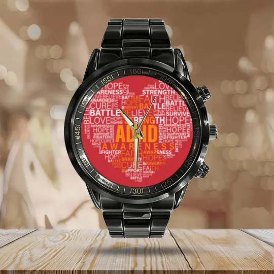 Discover ADHD awareness words cloud heart support proud ADHD warrior Calendar Steel Band Watch
