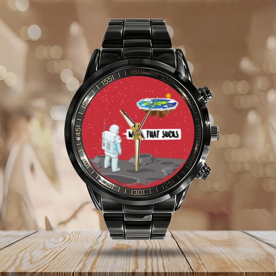 Discover Funny Flat Earth Astronaut - Well That Sucks Calendar Steel Band Watch