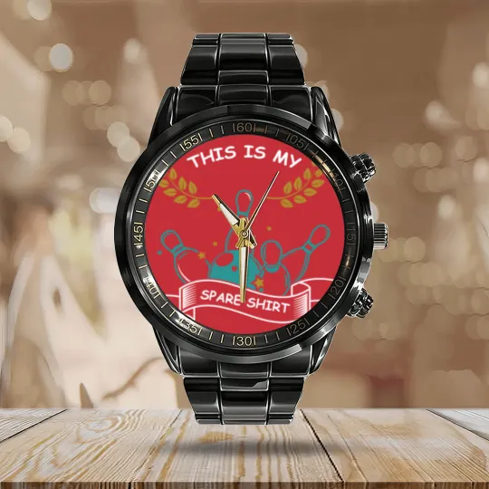 Discover This Is My Spare Calendar Steel Band Watch Funny Strike Pins Bowling Action Calendar Steel Band Watch