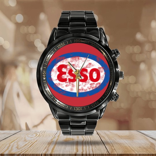 Discover Vintage distressed Esso logo - Auto Racing - Calendar Steel Band Watch