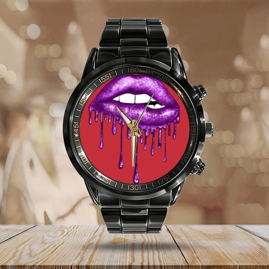 Discover Drip Purple Lips - Lips - Calendar Steel Band Watch