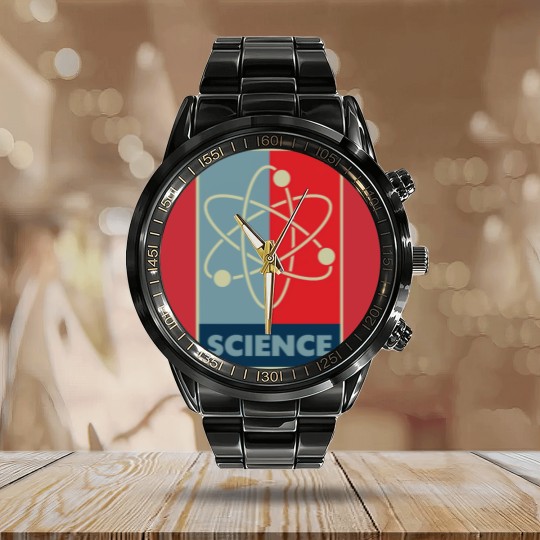 Discover Science red blue atom Calendar Steel Band Watch