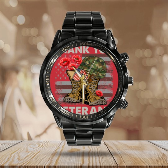 Discover Thank You Veterans Calendar Steel Band Watch