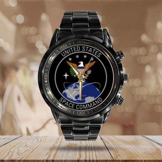 Discover United States Space Command Shield Calendar Steel Band Watch