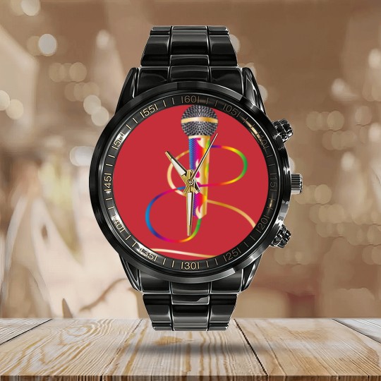 Discover stylish microphone with rainbow handle Calendar Steel Band Watch